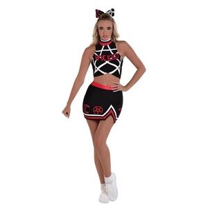 Evil Spirit Dark Cheerleader Zombie Halloween Complete Costume Top Skirt Bow NEW